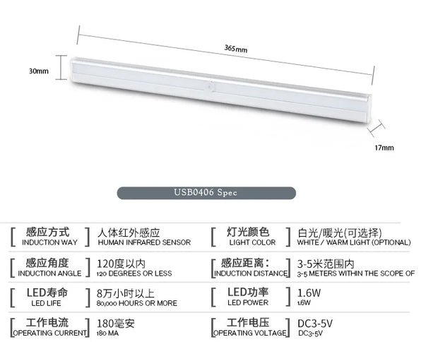 10 LEDs IR Infrared Motion Detector Wireless Sensor Light Closet USB Rechargeable Led Lamp