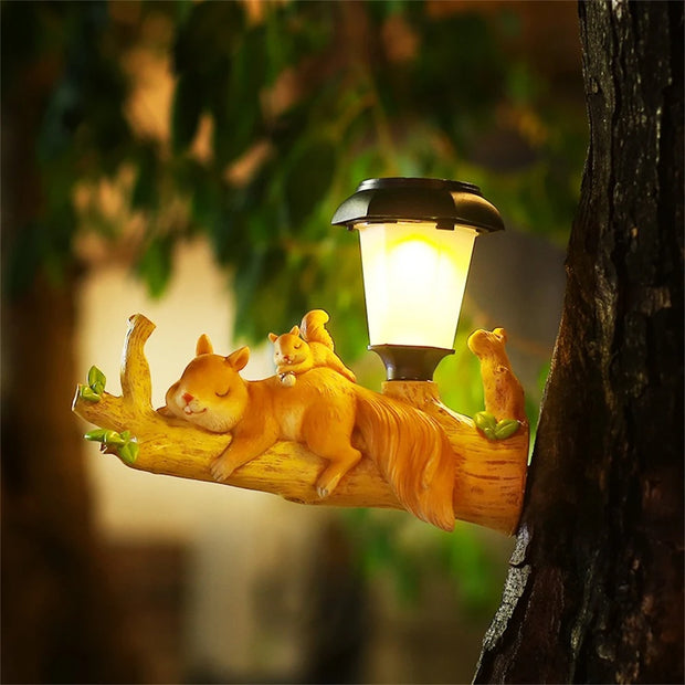 Outdoor Statues with Solar LED Lantern Light Outdoor Figurine Lamp