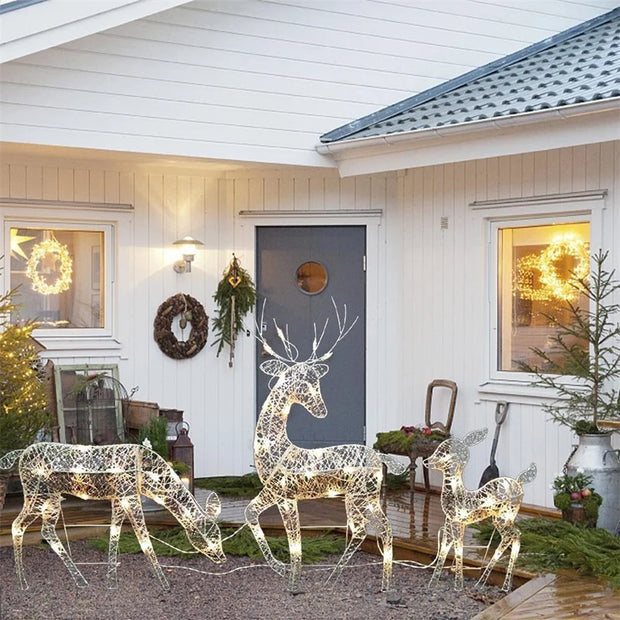 3pcs Iron Art Elk Deer Christmas Garden Decoration With LED Light