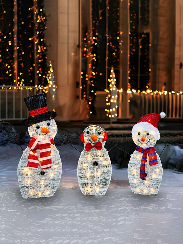 3Pcs Lighted Snowman Christmas Garden Decoration With LED Light