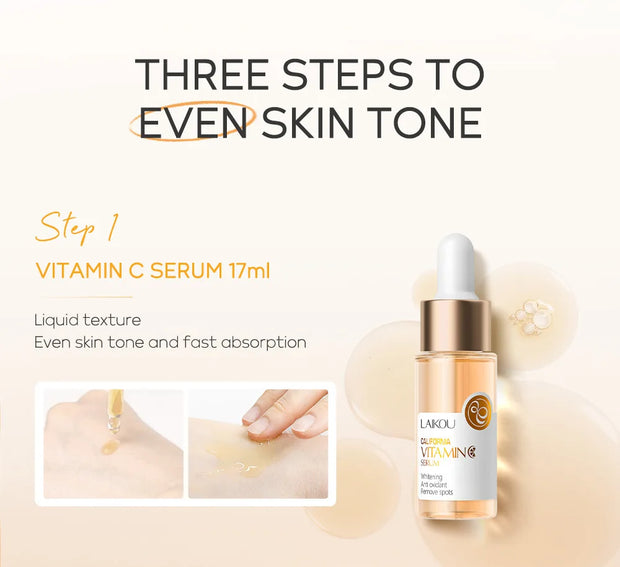 3pcs/set LAIKOU Vitamin C 24K Golden Sakura Skin Care Sets Face Cream Serum Eye Cream.