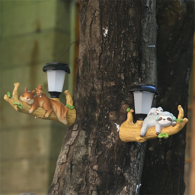 Outdoor Statues with Solar LED Lantern Light Outdoor Figurine Lamp