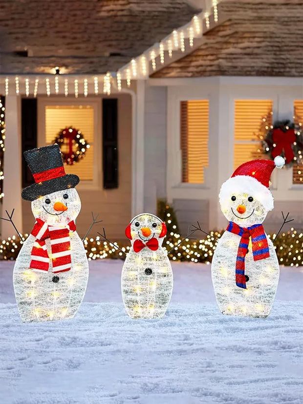 3Pcs Lighted Snowman Christmas Garden Decoration With LED Light