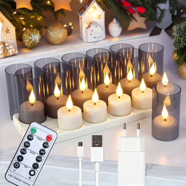 LED Candle Light Rechargeable Flameless Candles Timer Remote Tea Lights