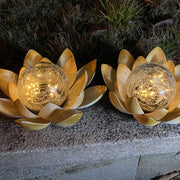 Lotus Shaped Garden Solar Lights Cracked Glass Ball Garden Lamp