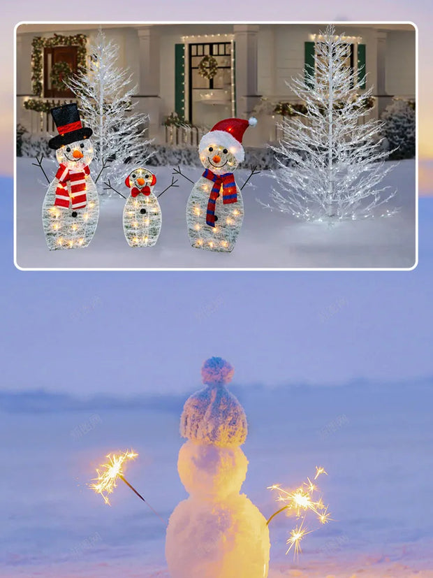 3Pcs Lighted Snowman Christmas Garden Decoration With LED Light