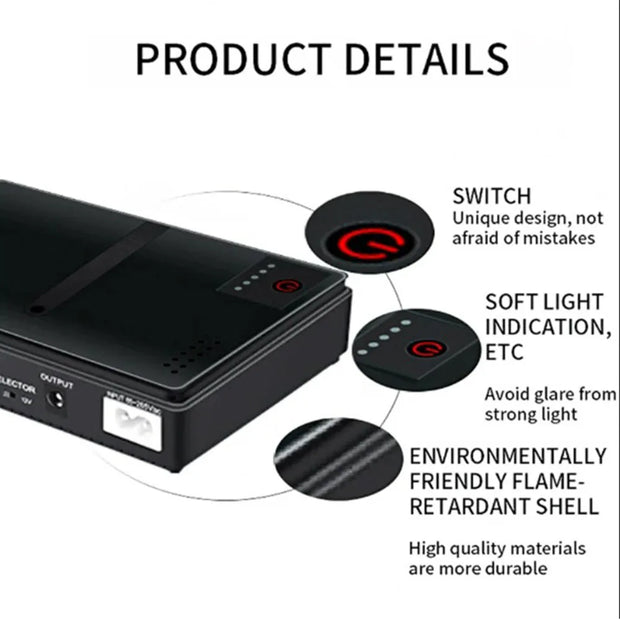 AC85-265V DC1018P Router 5V9V12V Optical Cat Monitor Backup Uninterruptible 10400Mah Power Supply Charger Cell Phone DC UPS