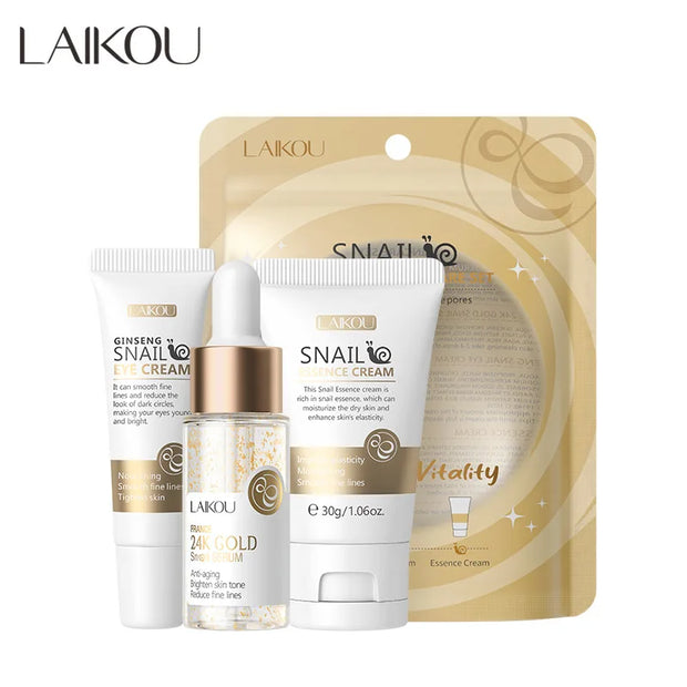 3pcs/set LAIKOU Vitamin C 24K Golden Sakura Skin Care Sets Face Cream Serum Eye Cream.