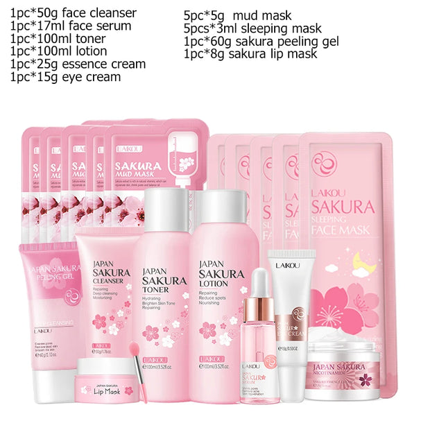 Sakura Facial Cleaner Korean Face Serum Exfoliating Peeling Gel Moisturize Toner Eye Cream