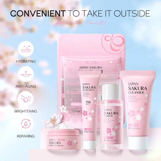 LAIKOU Sakura Skin Care Sets Facial Cleanser Face Cream.