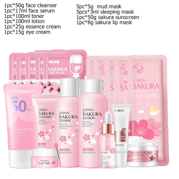 Sakura Facial Cleaner Korean Face Serum Exfoliating Peeling Gel Moisturize Toner Eye Cream