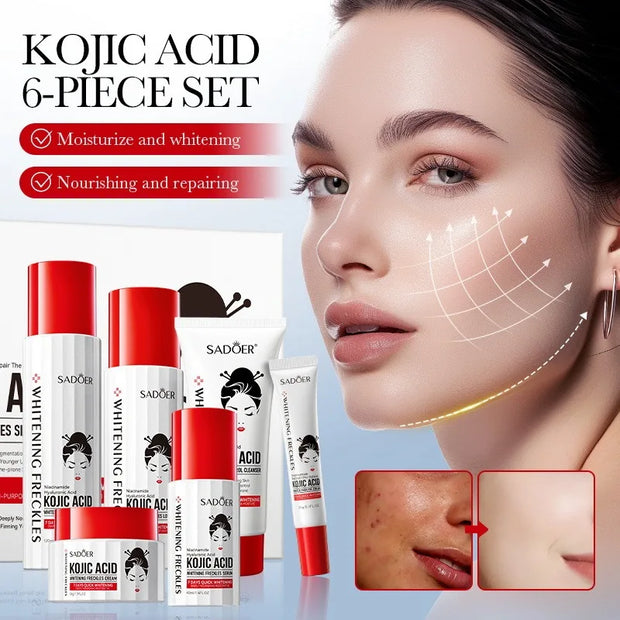 Kojic Acid Whitening Skin Care Set Cleanser Toner Serum Eye Cream Face Cream.