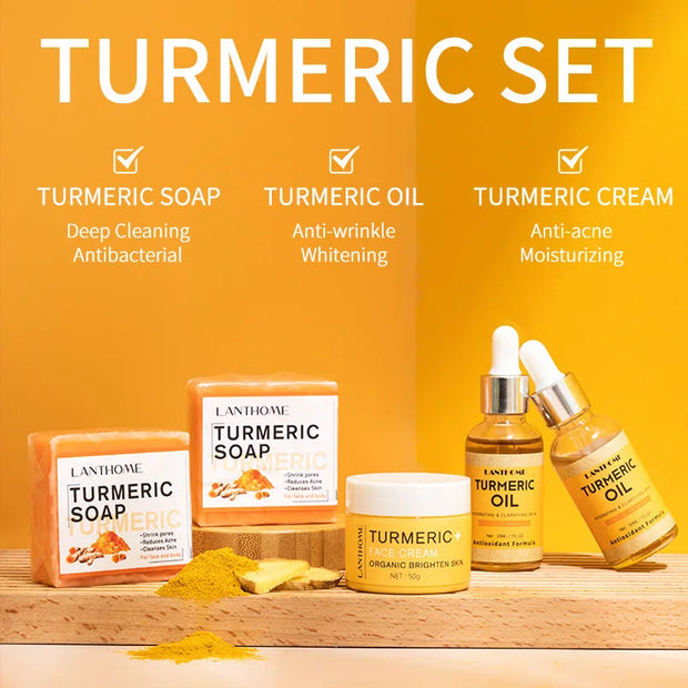 3pcs/set Turmeric Face Care Sets Facial Acne Cleansing Cream