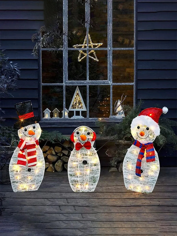 3Pcs Lighted Snowman Christmas Garden Decoration With LED Light