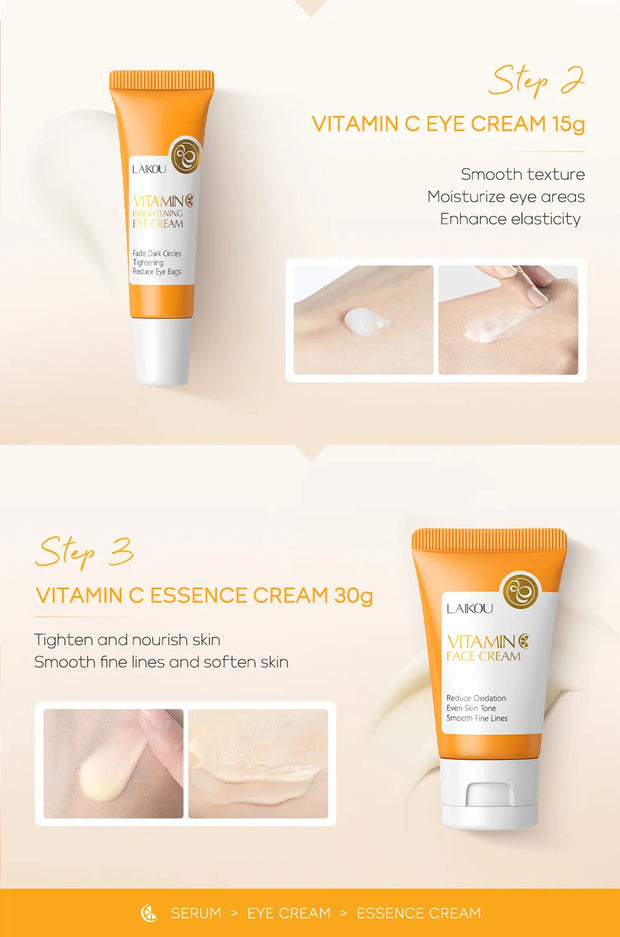 3pcs/set LAIKOU Vitamin C 24K Golden Sakura Skin Care Sets Face Cream Serum Eye Cream.