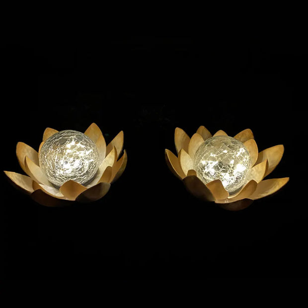 Lotus Shaped Garden Solar Lights Cracked Glass Ball Garden Lamp