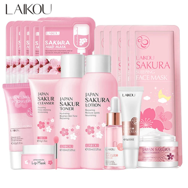 Sakura Facial Cleaner Korean Face Serum Exfoliating Peeling Gel Moisturize Toner Eye Cream