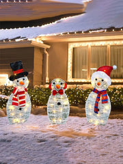 3Pcs Lighted Snowman Christmas Garden Decoration With LED Light