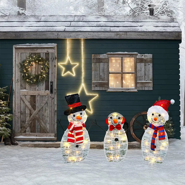 3Pcs Lighted Snowman Christmas Garden Decoration With LED Light