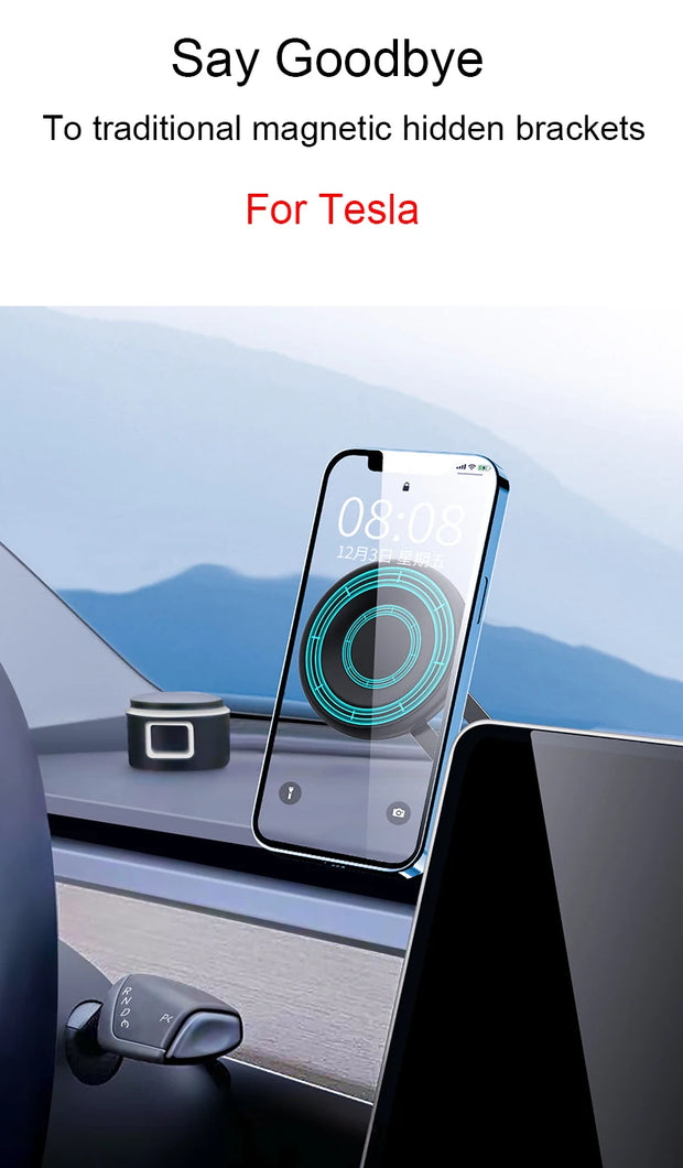 Hidden Magnetic Car Phone Holder For Tesla Model Y 3 Wireless Charger