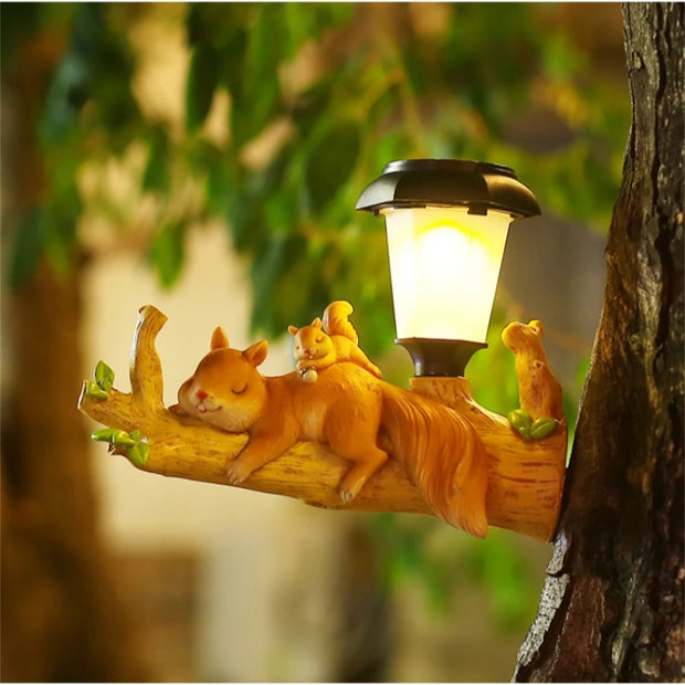 Outdoor Statues with Solar LED Lantern Light Outdoor Figurine Lamp