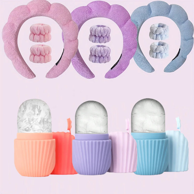 Headband Combo and Face Care Ice Tray, Facial Massager for Skin Care