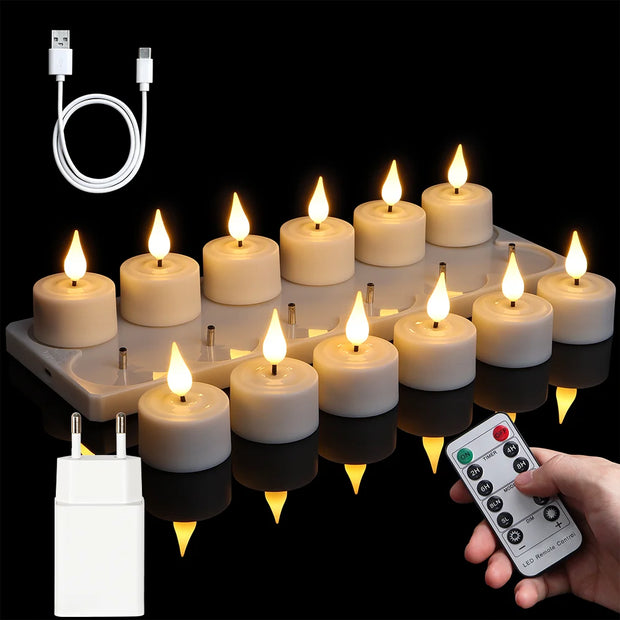 LED Candle Light Rechargeable Flameless Candles Timer Remote Tea Lights