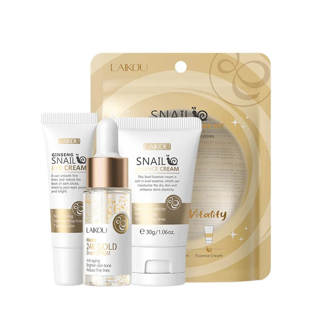 3pcs/set LAIKOU Vitamin C 24K Golden Sakura Skin Care Sets Face Cream Serum Eye Cream.