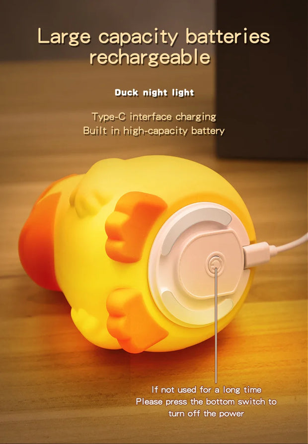 New Duck Rechargeable LED Night Light Pat Silicone Dimmable Lamp